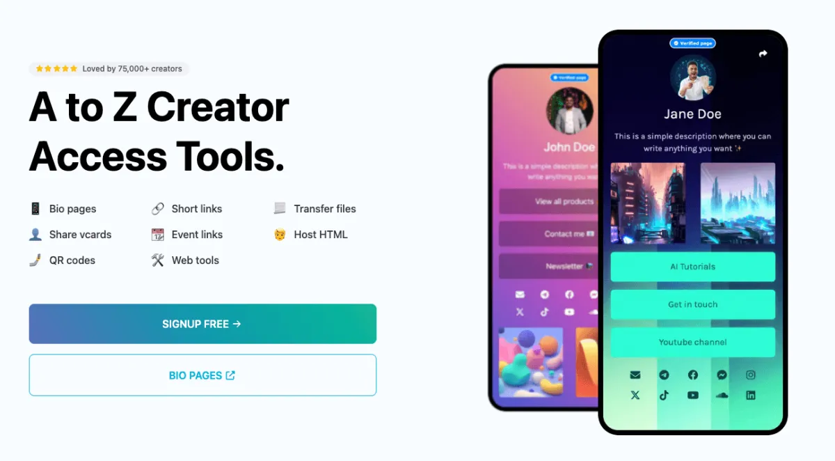 Bio Links, URL Shortener, QR Codes & Web Tools (SAAS)
