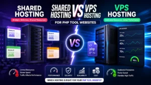 Shared Hosting vs VPS comparison for PHP tool websites showing performance, scalability, and server resources